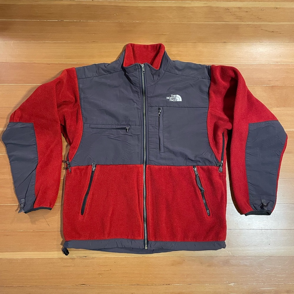 Vintage Y2K The North Face Denali Fleece Jacket Red Burnt Orange and Gray Small